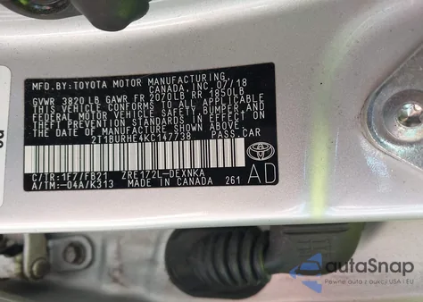 2019 Toyota Corolla Le from USA, damaged, VIN 2T1BURHE4KC147738